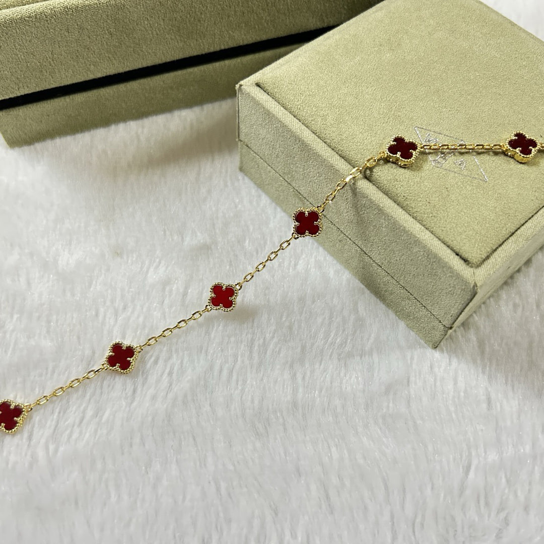 [Sophire Jewelry ]CLOVER 6 MOTIF RED AGATE BRACELET