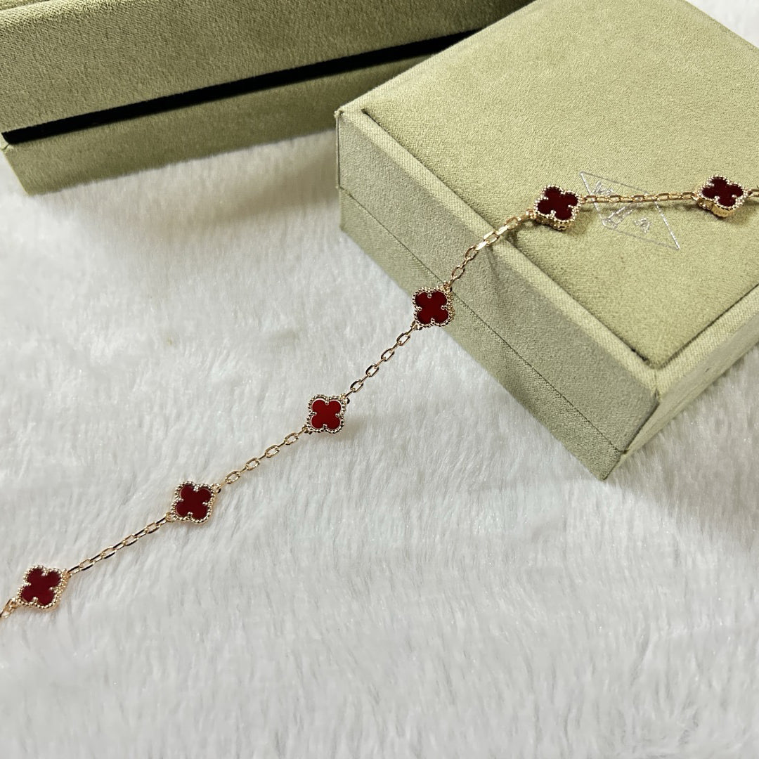 [Sophire Jewelry ]CLOVER 6 MOTIF RED AGATE BRACELET
