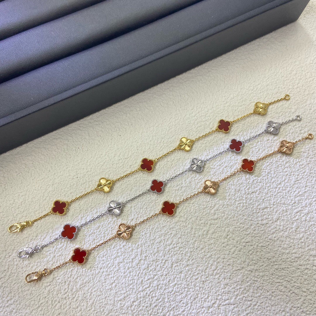 [Sophire Jewelry ]CLOVER 6 MOTIF RED AGATE LASER BRACELET