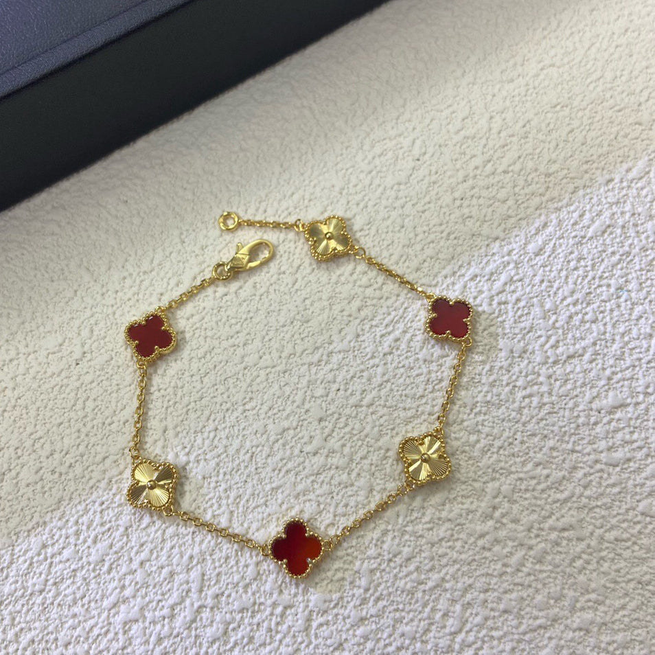 [Sophire Jewelry ]CLOVER 6 MOTIF RED AGATE LASER BRACELET
