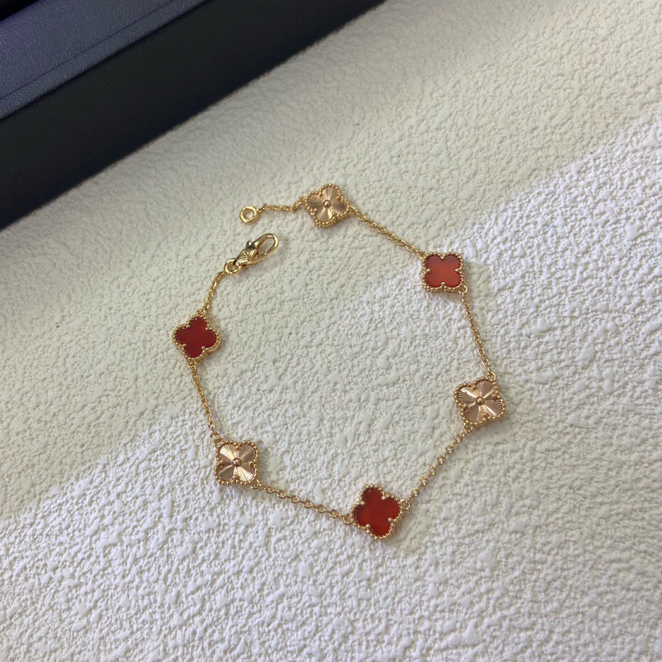 [Sophire Jewelry ]CLOVER 6 MOTIF RED AGATE LASER BRACELET