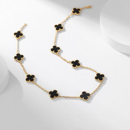 [Sophire Jewelry ]CLOVER 10 MOTIFS ONYX NECKLACE