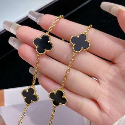 [Sophire Jewelry ]CLOVER 10 MOTIFS ONYX NECKLACE