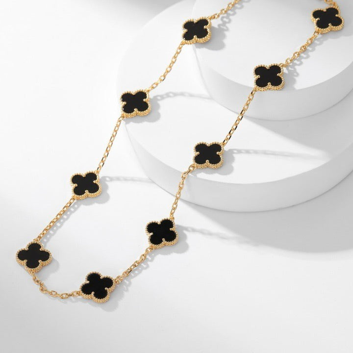 [Sophire Jewelry ]CLOVER 10 MOTIFS ONYX NECKLACE