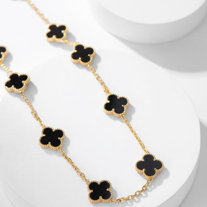 [Sophire Jewelry ]CLOVER 10 MOTIFS ONYX NECKLACE