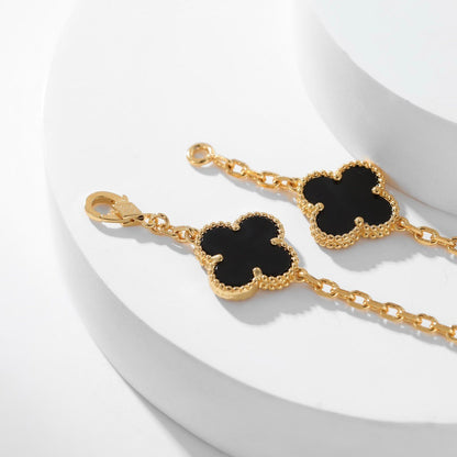 [Sophire Jewelry ]CLOVER 10 MOTIFS ONYX NECKLACE