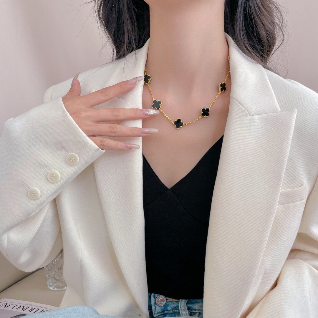[Sophire Jewelry ]CLOVER 10 MOTIFS ONYX NECKLACE
