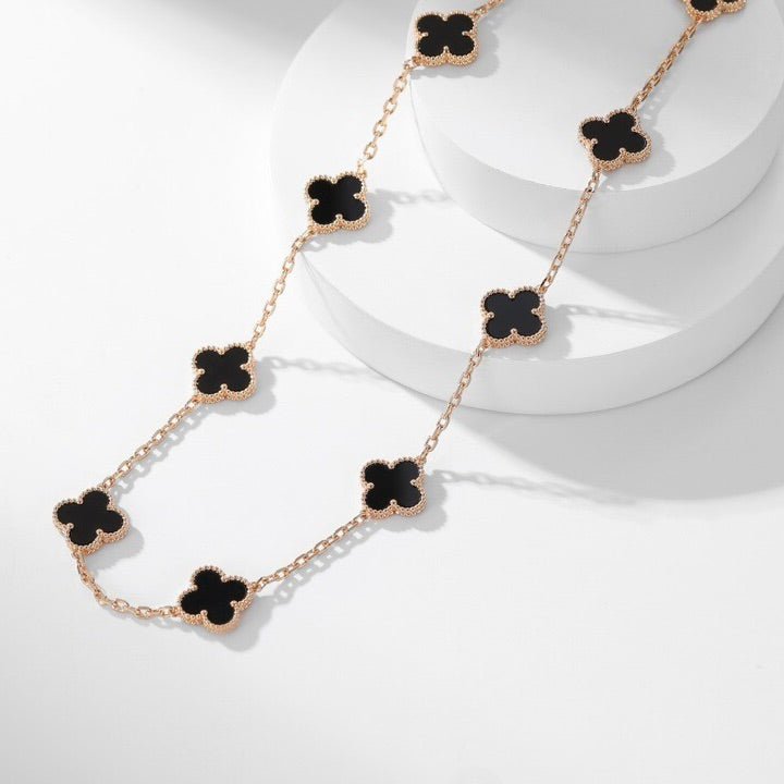[Sophire Jewelry ]CLOVER 10 MOTIFS ONYX NECKLACE