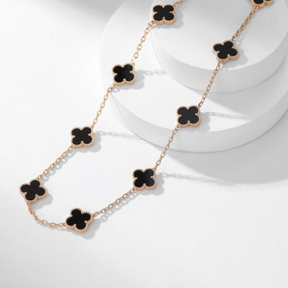 [Sophire Jewelry ]CLOVER 10 MOTIFS ONYX NECKLACE