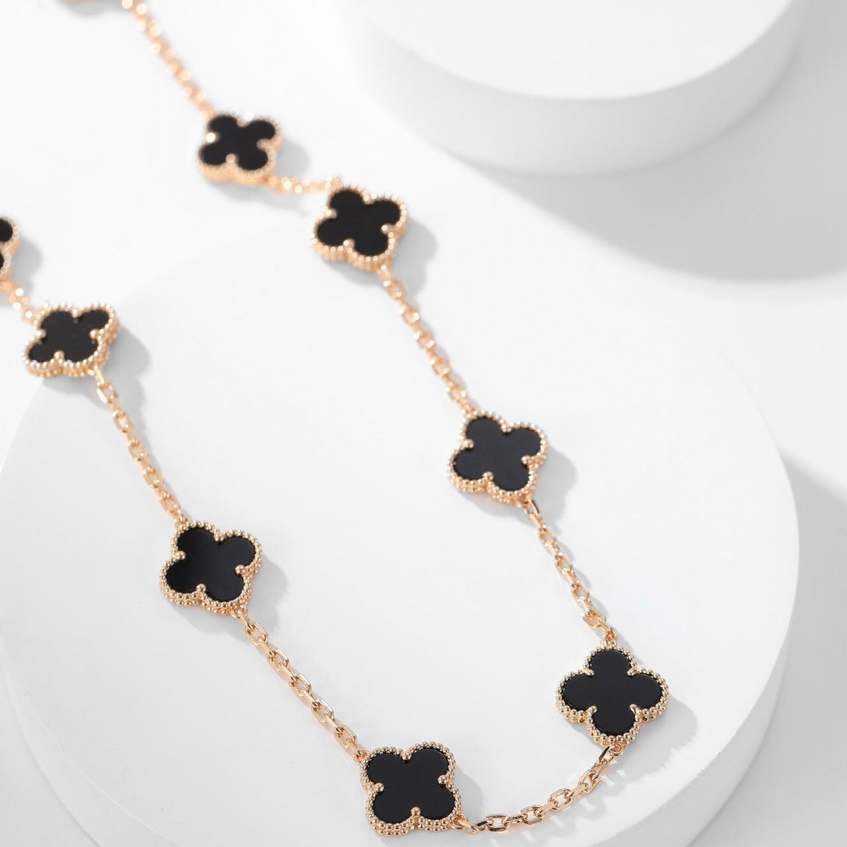 [Sophire Jewelry ]CLOVER 10 MOTIFS ONYX NECKLACE