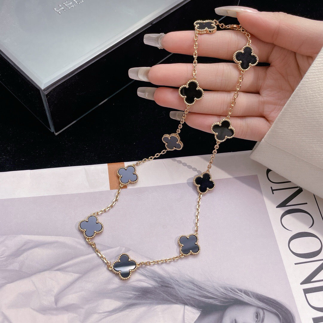 [Sophire Jewelry ]CLOVER 10 MOTIFS ONYX NECKLACE