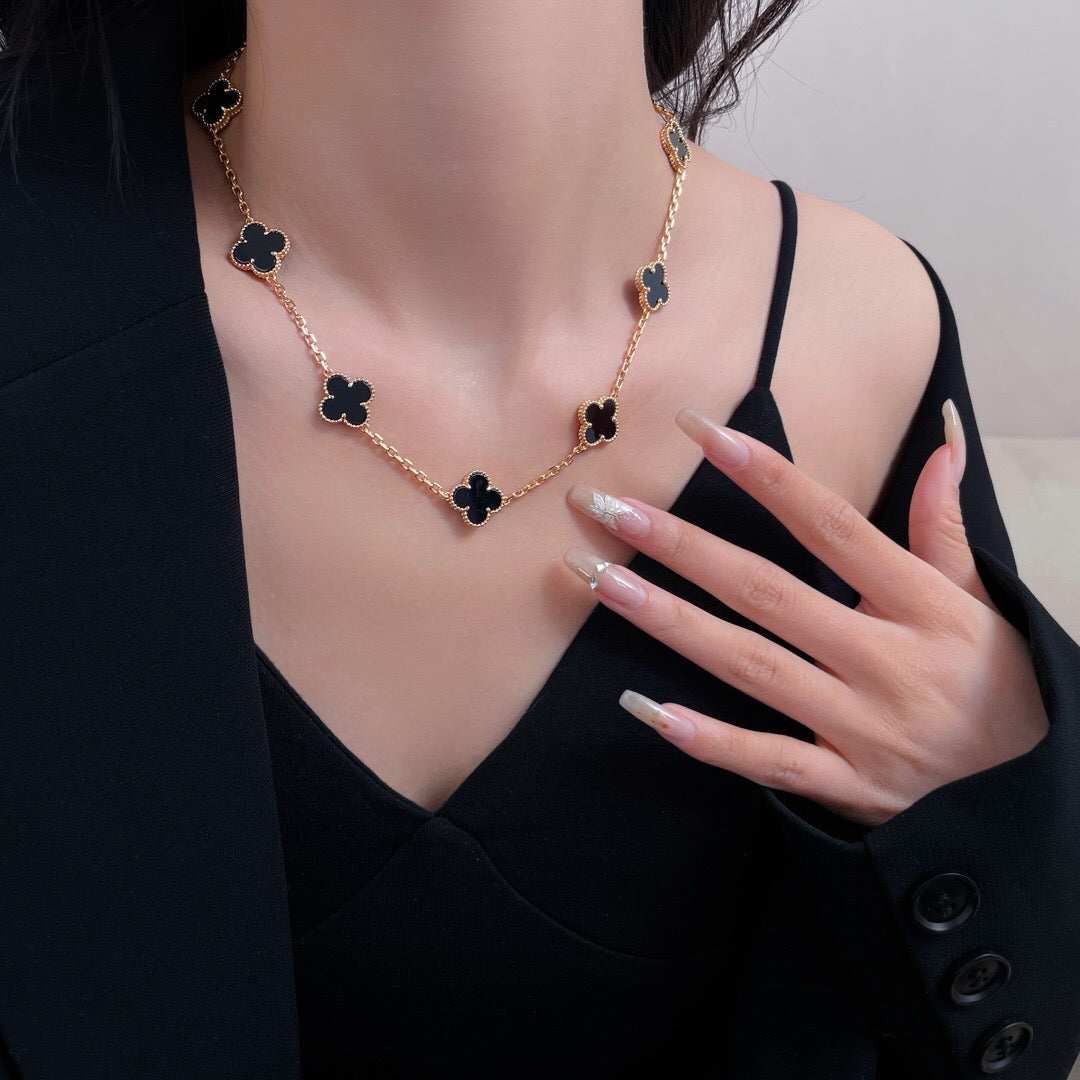 [Sophire Jewelry ]CLOVER 10 MOTIFS ONYX NECKLACE