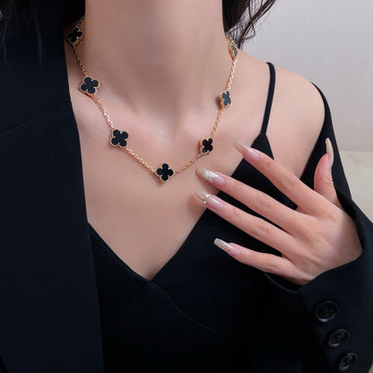 [Sophire Jewelry ]CLOVER 10 MOTIFS ONYX NECKLACE