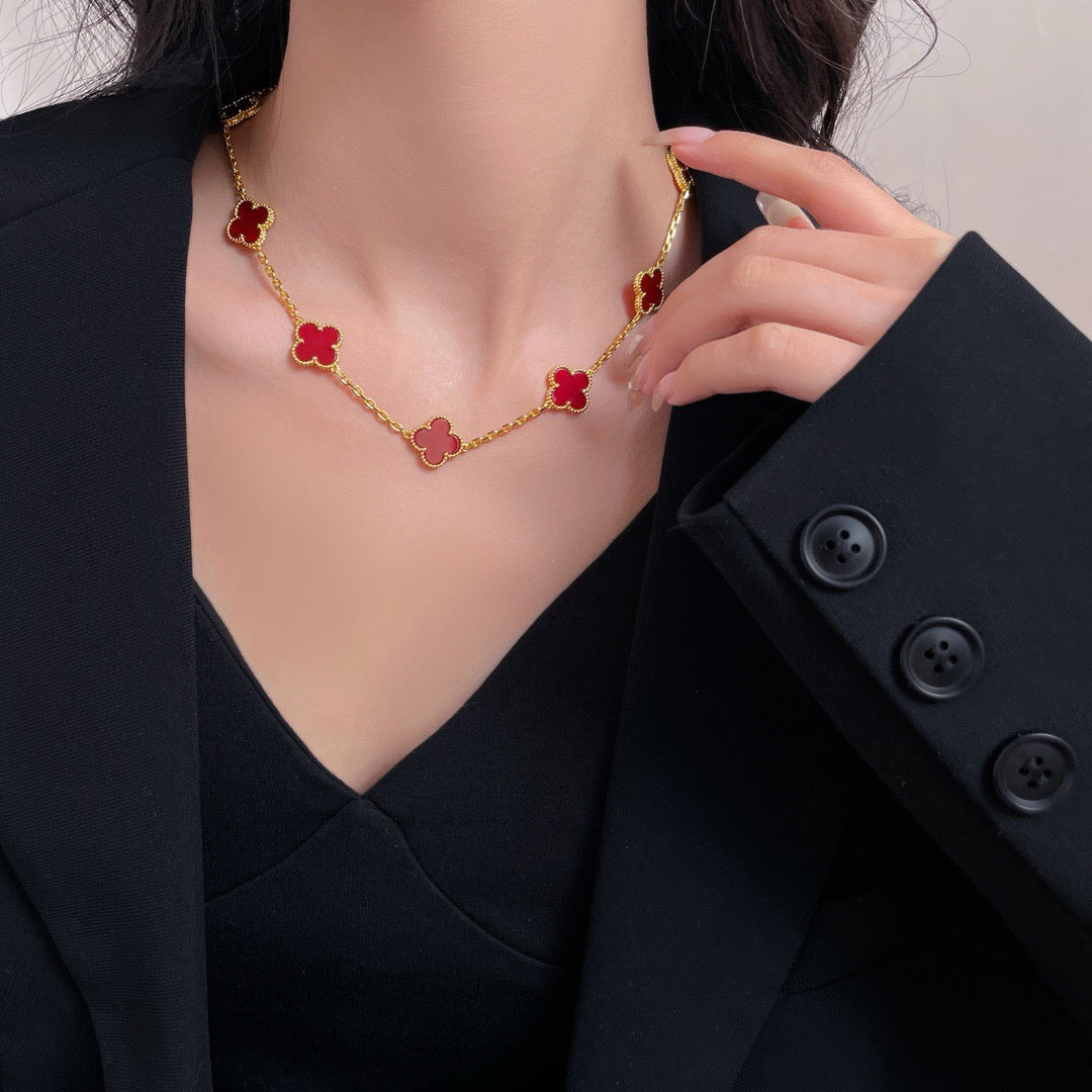 [Sophire Jewelry ]CLOVER 10 MOTIFS CARNELIAN NECKLACE