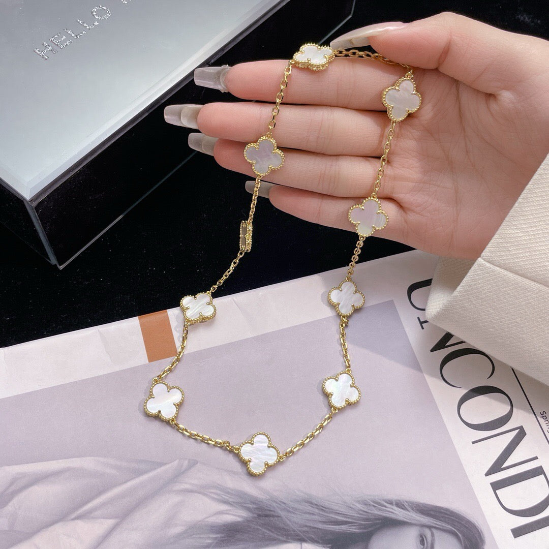 [Sophire Jewelry ]CLOVER 10 MOTIFS WHITE MOTHER OF PEARL NECKLACE