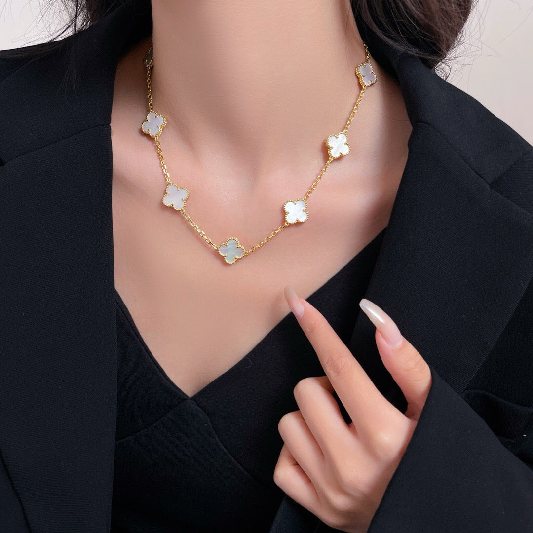 [Sophire Jewelry ]CLOVER 10 MOTIFS WHITE MOTHER OF PEARL NECKLACE