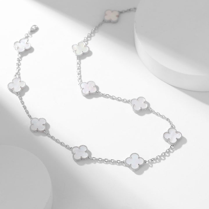 [Sophire Jewelry ]CLOVER 10 MOTIFS WHITE MOTHER OF PEARL NECKLACE