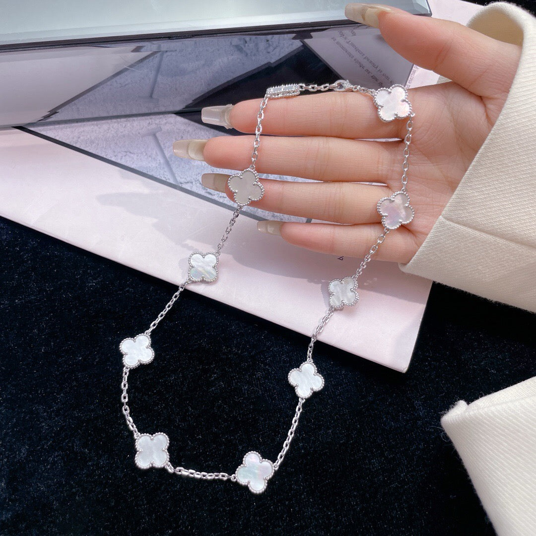 [Sophire Jewelry ]CLOVER 10 MOTIFS WHITE MOTHER OF PEARL NECKLACE