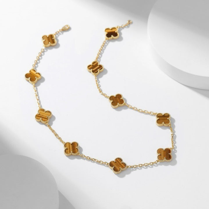 [Sophire Jewelry ]CLOVER 10 MOTIFS TIGER EYE NECKLACE
