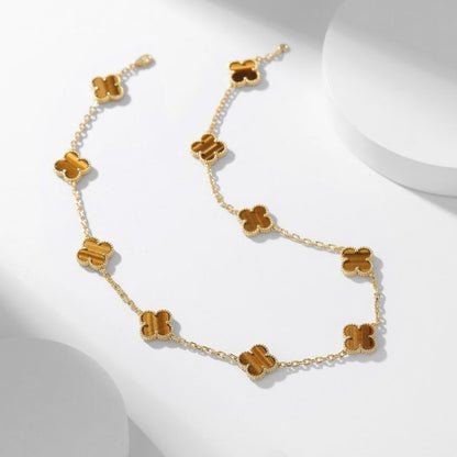 [Sophire Jewelry ]CLOVER 10 MOTIFS TIGER EYE NECKLACE