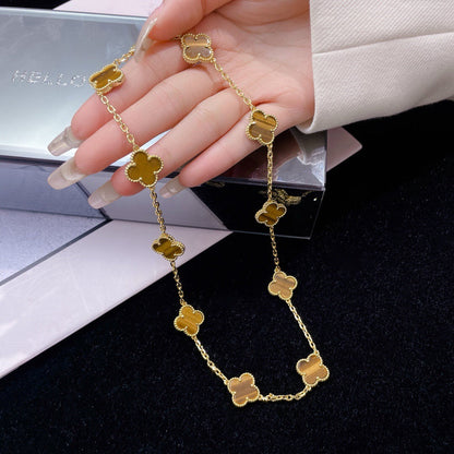 [Sophire Jewelry ]CLOVER 10 MOTIFS TIGER EYE NECKLACE