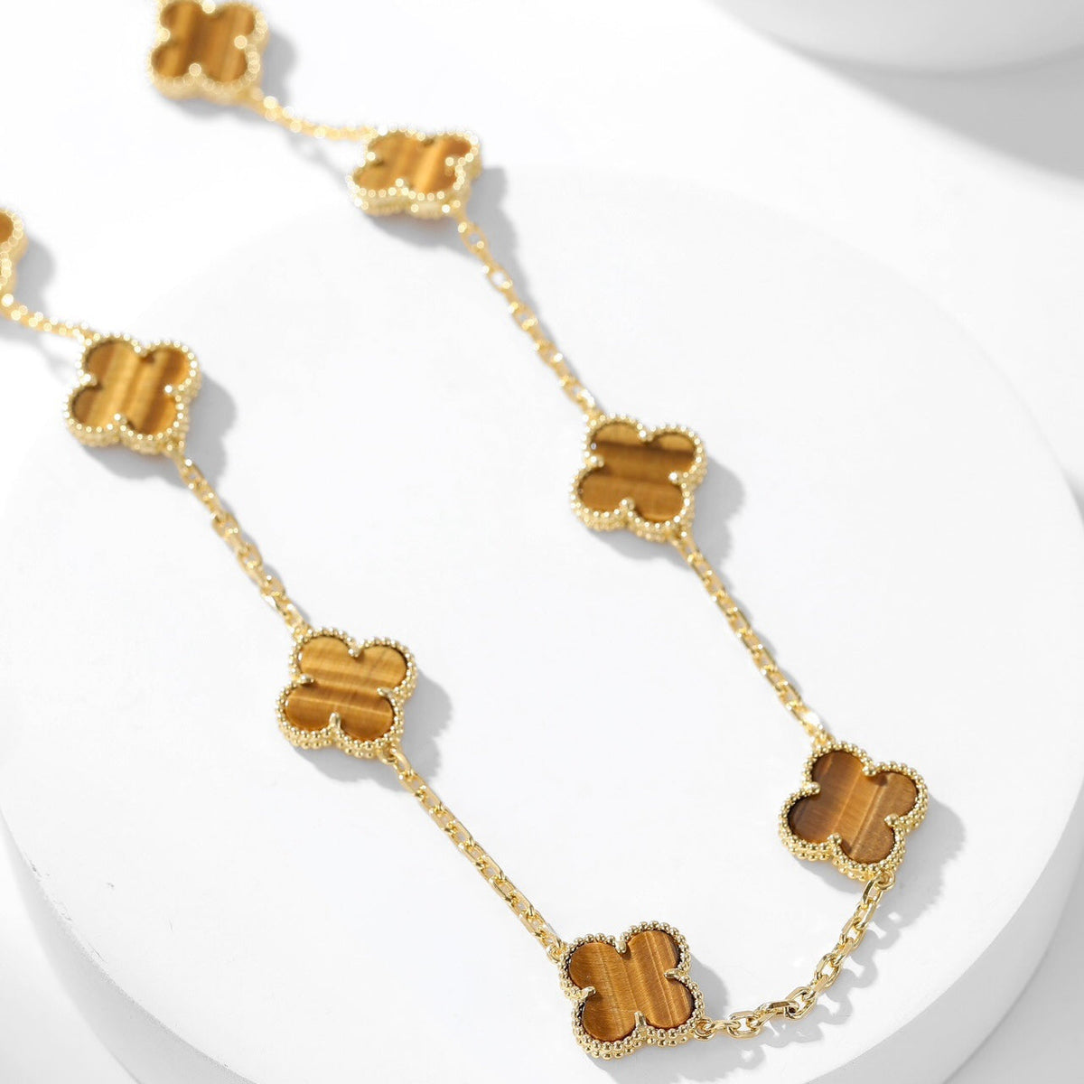[Sophire Jewelry ]CLOVER 10 MOTIFS TIGER EYE NECKLACE