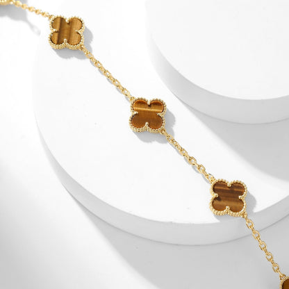 [Sophire Jewelry ]CLOVER 10 MOTIFS TIGER EYE NECKLACE