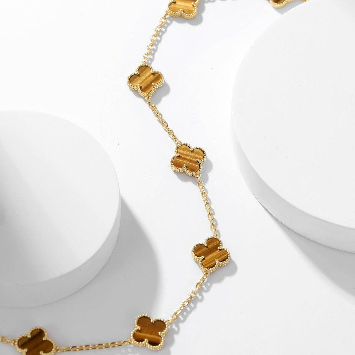[Sophire Jewelry ]CLOVER 10 MOTIFS TIGER EYE NECKLACE