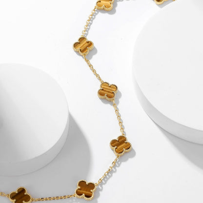 [Sophire Jewelry ]CLOVER 10 MOTIFS TIGER EYE NECKLACE