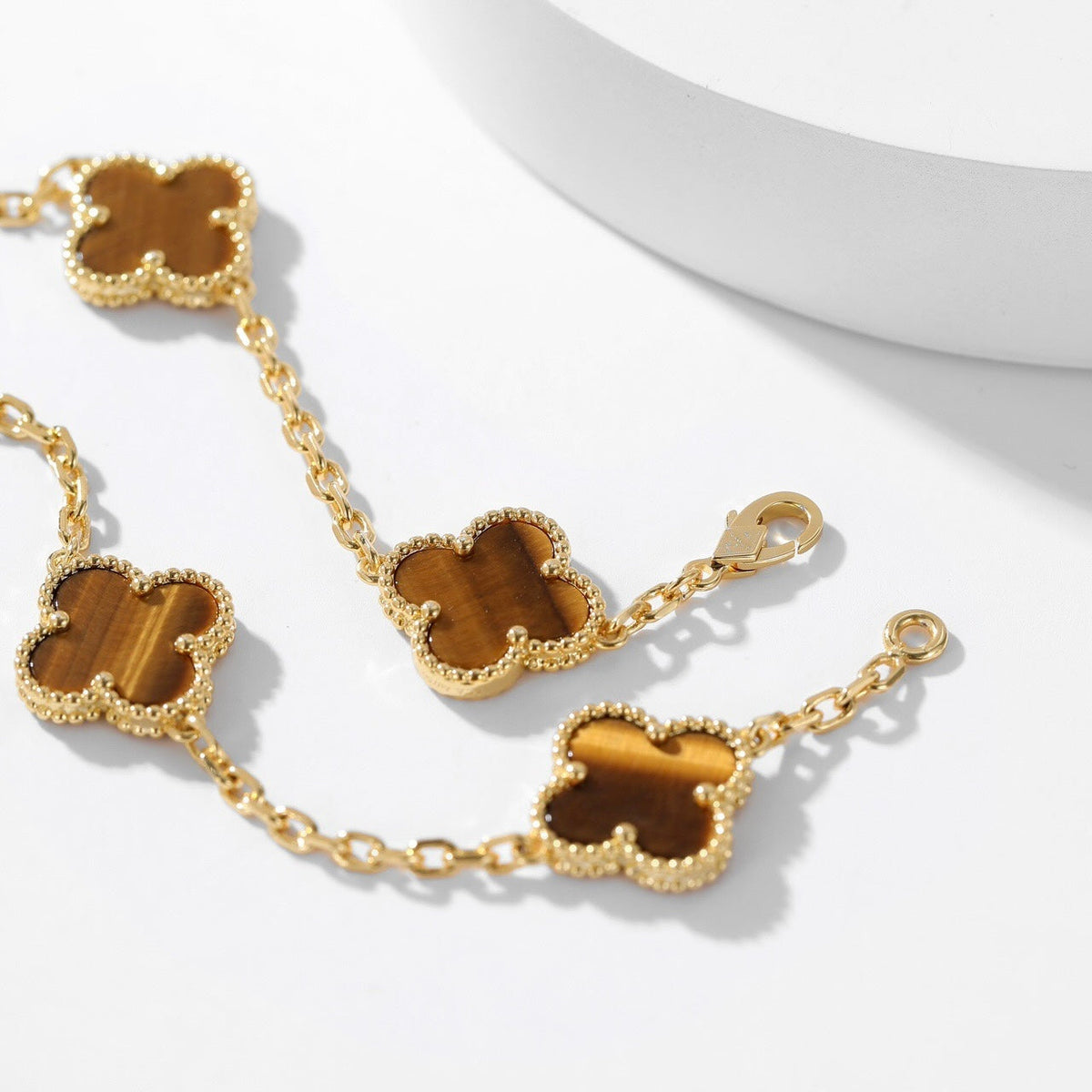 [Sophire Jewelry ]CLOVER 10 MOTIFS TIGER EYE NECKLACE