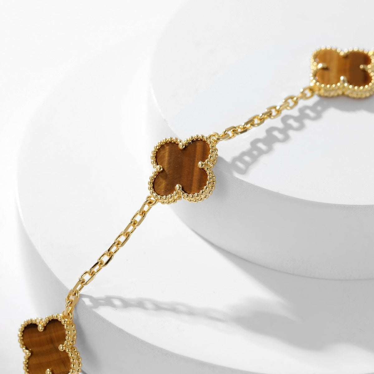 [Sophire Jewelry ]CLOVER 10 MOTIFS TIGER EYE NECKLACE