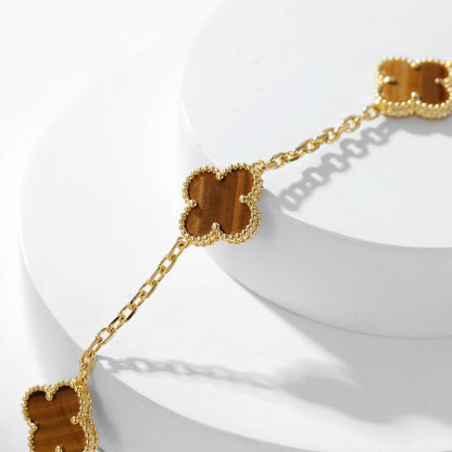 [Sophire Jewelry ]CLOVER 10 MOTIFS TIGER EYE NECKLACE
