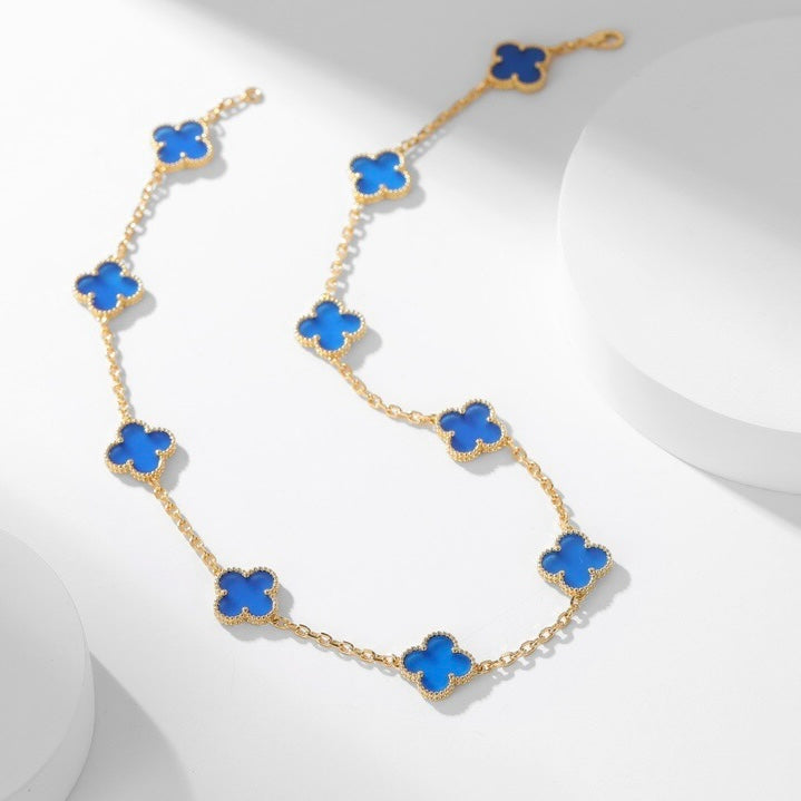 [Sophire Jewelry ]CLOVER 10 MOTIFS BLUE AGATE NECKLACE