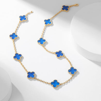 [Sophire Jewelry ]CLOVER 10 MOTIFS BLUE AGATE NECKLACE
