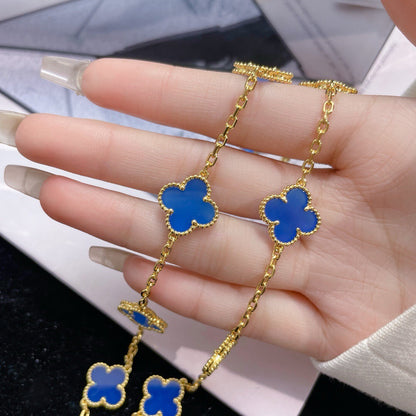 [Sophire Jewelry ]CLOVER 10 MOTIFS BLUE AGATE NECKLACE