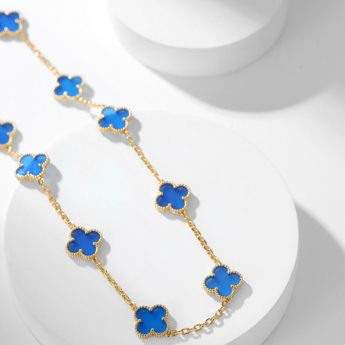 [Sophire Jewelry ]CLOVER 10 MOTIFS BLUE AGATE NECKLACE