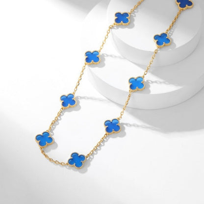 [Sophire Jewelry ]CLOVER 10 MOTIFS BLUE AGATE NECKLACE