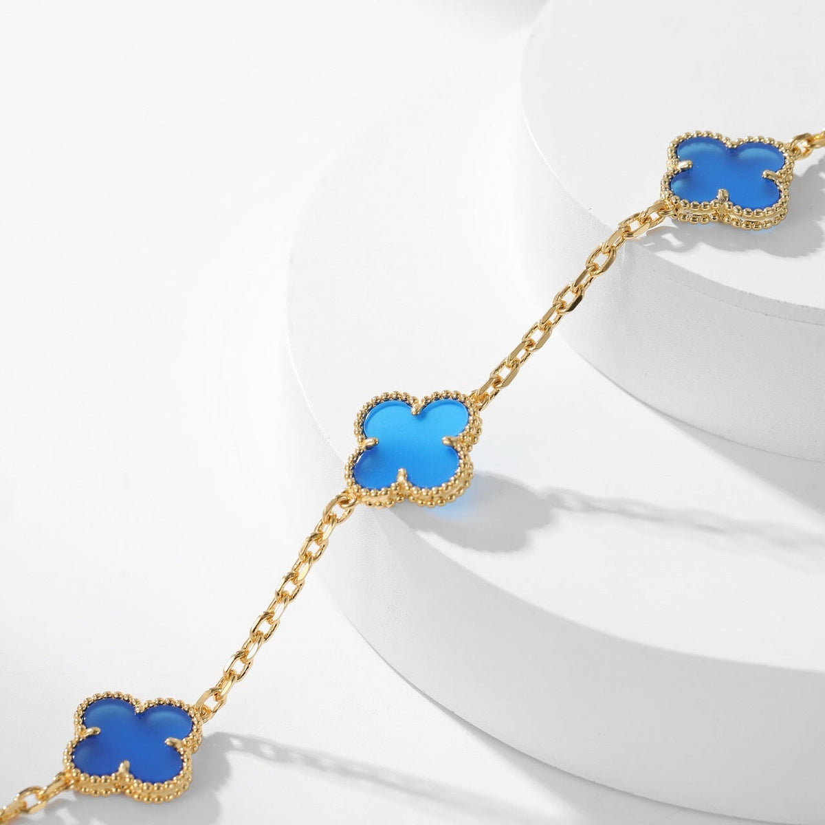 [Sophire Jewelry ]CLOVER 10 MOTIFS BLUE AGATE NECKLACE