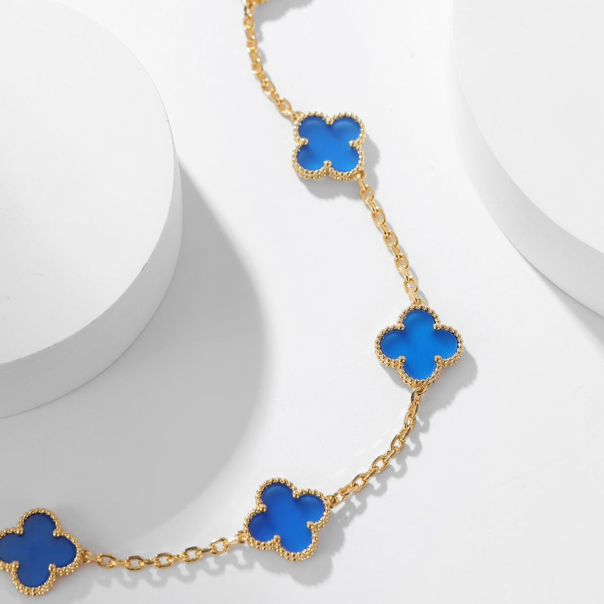 [Sophire Jewelry ]CLOVER 10 MOTIFS BLUE AGATE NECKLACE
