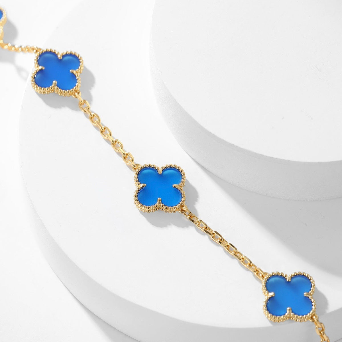 [Sophire Jewelry ]CLOVER 10 MOTIFS BLUE AGATE NECKLACE