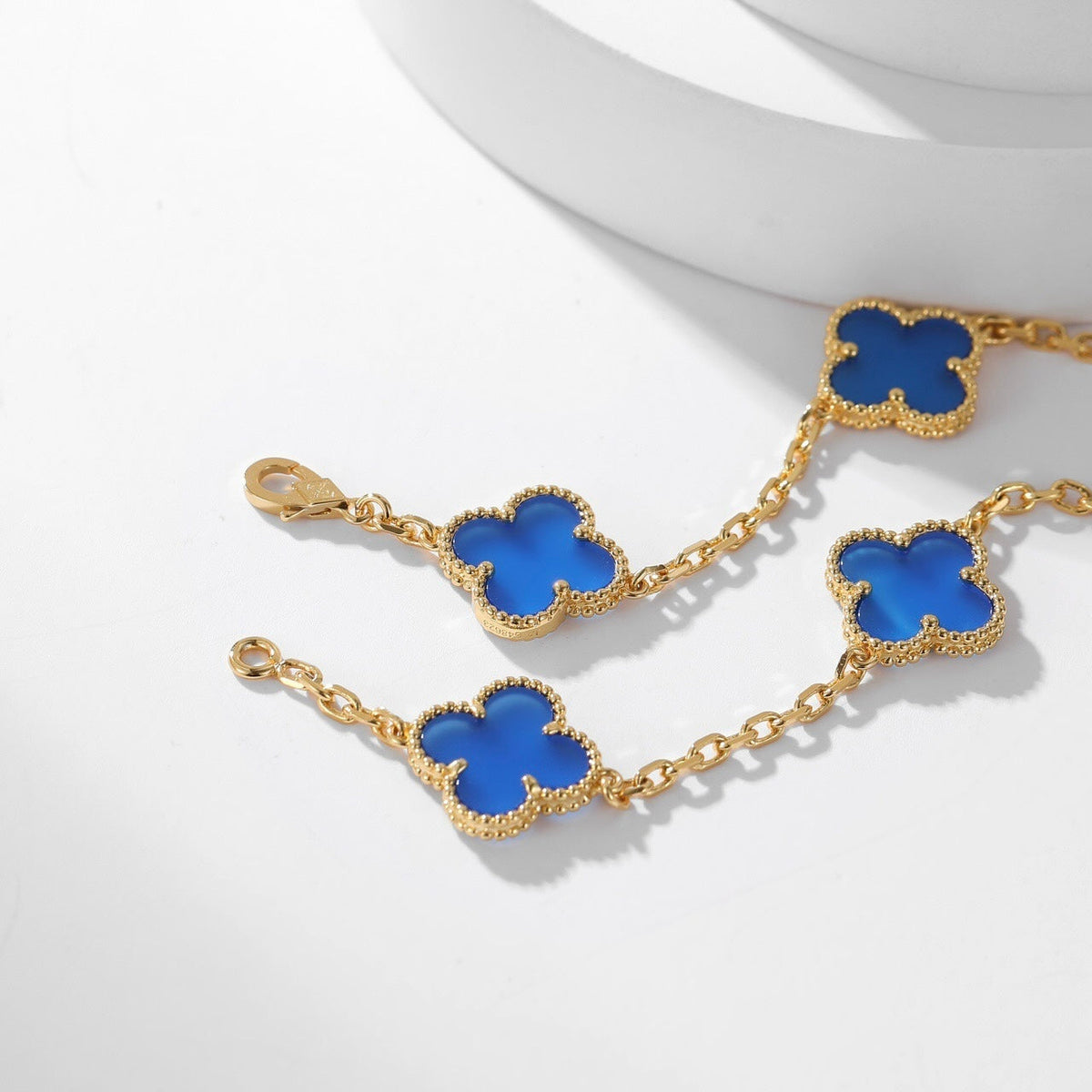 [Sophire Jewelry ]CLOVER 10 MOTIFS BLUE AGATE NECKLACE
