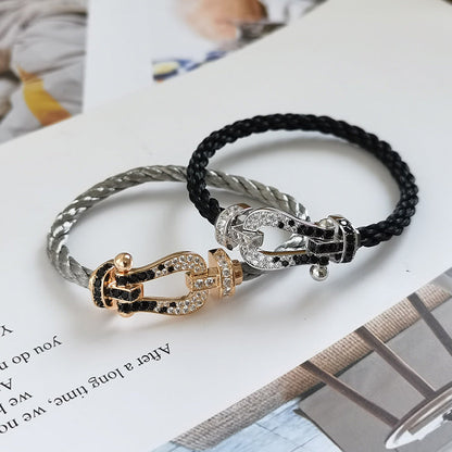 [Sophire Jewelry ]FORCE LARGE HORSESHOE BLACK WHITE DIAMOND BRACELET ROSE GOLD