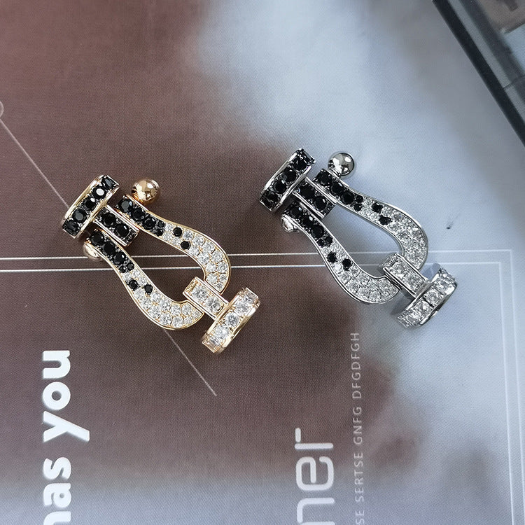 [Sophire Jewelry ]FORCE LARGE HORSESHOE BLACK WHITE DIAMOND BRACELET SILVER