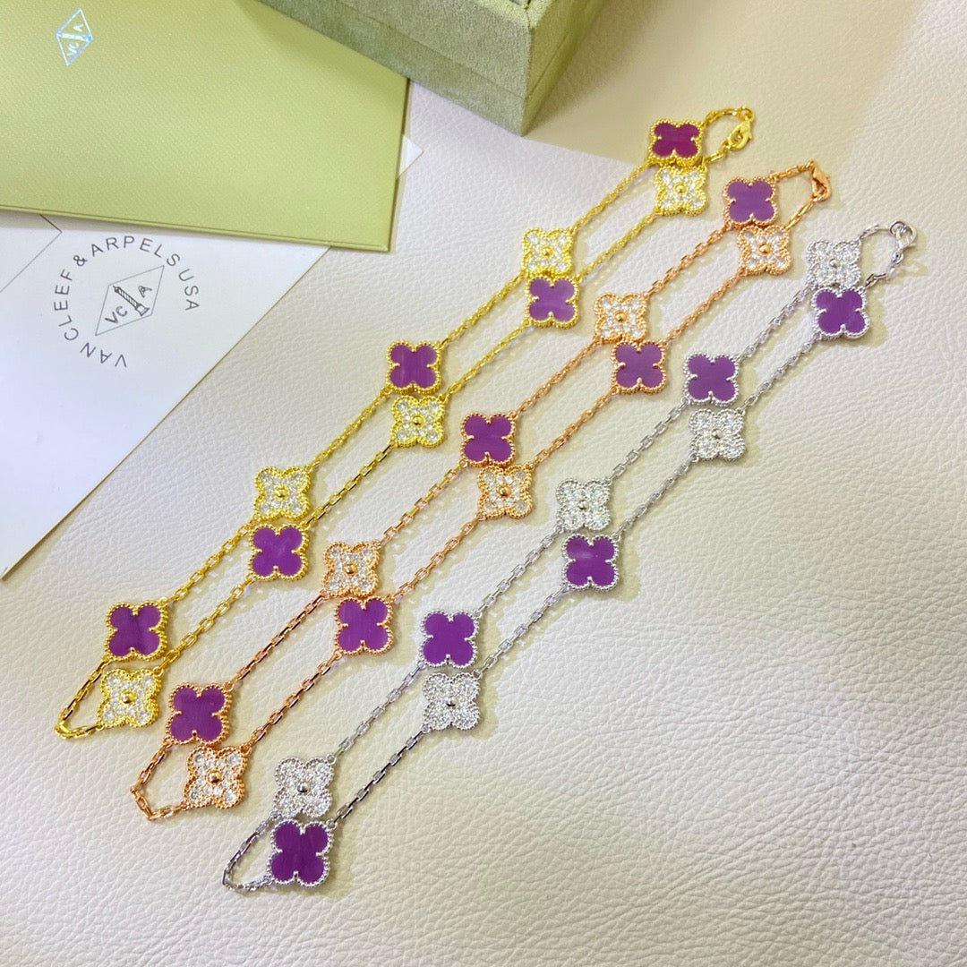 [Sophire Jewelry ]CLOVER 10 MOTIFS  PURPLE VIOLET DIAMOND NECKLACE