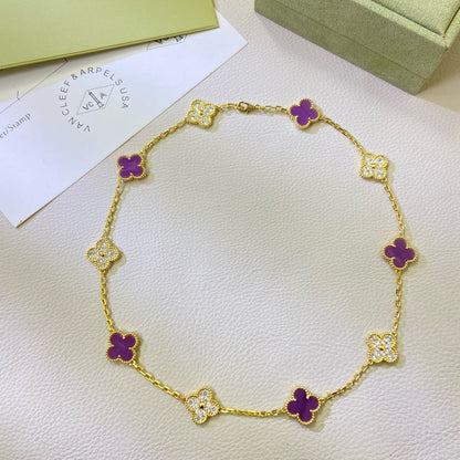 [Sophire Jewelry ]CLOVER 10 MOTIFS  PURPLE VIOLET DIAMOND NECKLACE