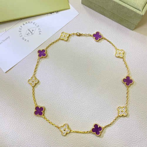 [Sophire Jewelry ]CLOVER 10 MOTIFS  PURPLE VIOLET DIAMOND NECKLACE