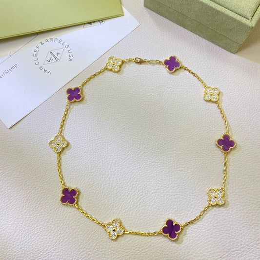 [Sophire Jewelry ]CLOVER 10 MOTIFS  PURPLE VIOLET DIAMOND NECKLACE