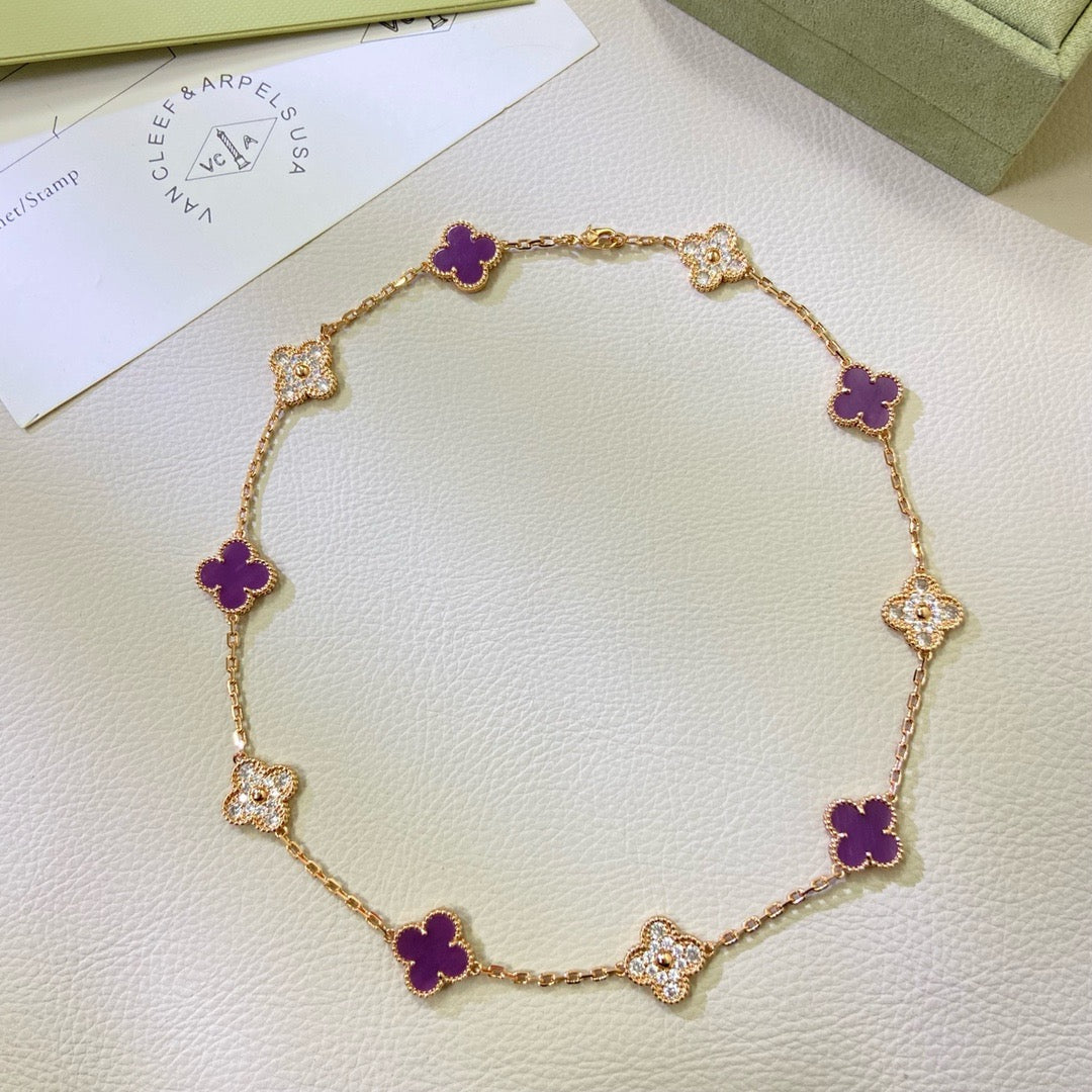 [Sophire Jewelry ]CLOVER 10 MOTIFS  PURPLE VIOLET DIAMOND NECKLACE
