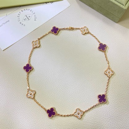 [Sophire Jewelry ]CLOVER 10 MOTIFS  PURPLE VIOLET DIAMOND NECKLACE