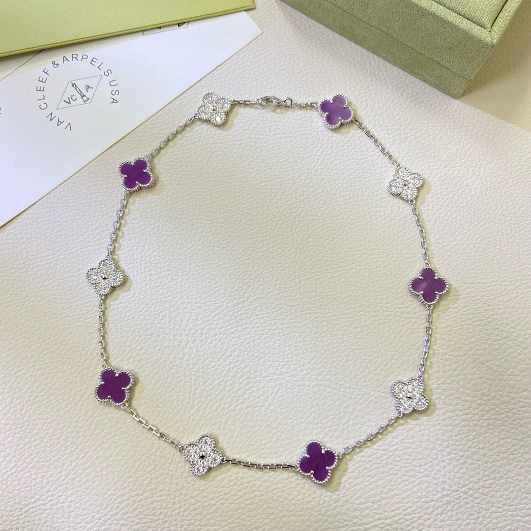[Sophire Jewelry ]CLOVER 10 MOTIFS  PURPLE VIOLET DIAMOND NECKLACE